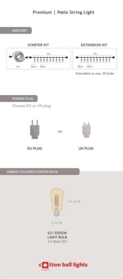 LEDR Premium Patio Lights Edison Extension Kit -Kampeerwereld 77028 ledr premium patio lights edison extension kit