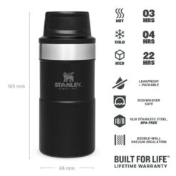 Stanley The Trigger-Action Travel Mug 0,25L Zwart -Kampeerwereld 82041 stanley the trigger action travel mug 025l