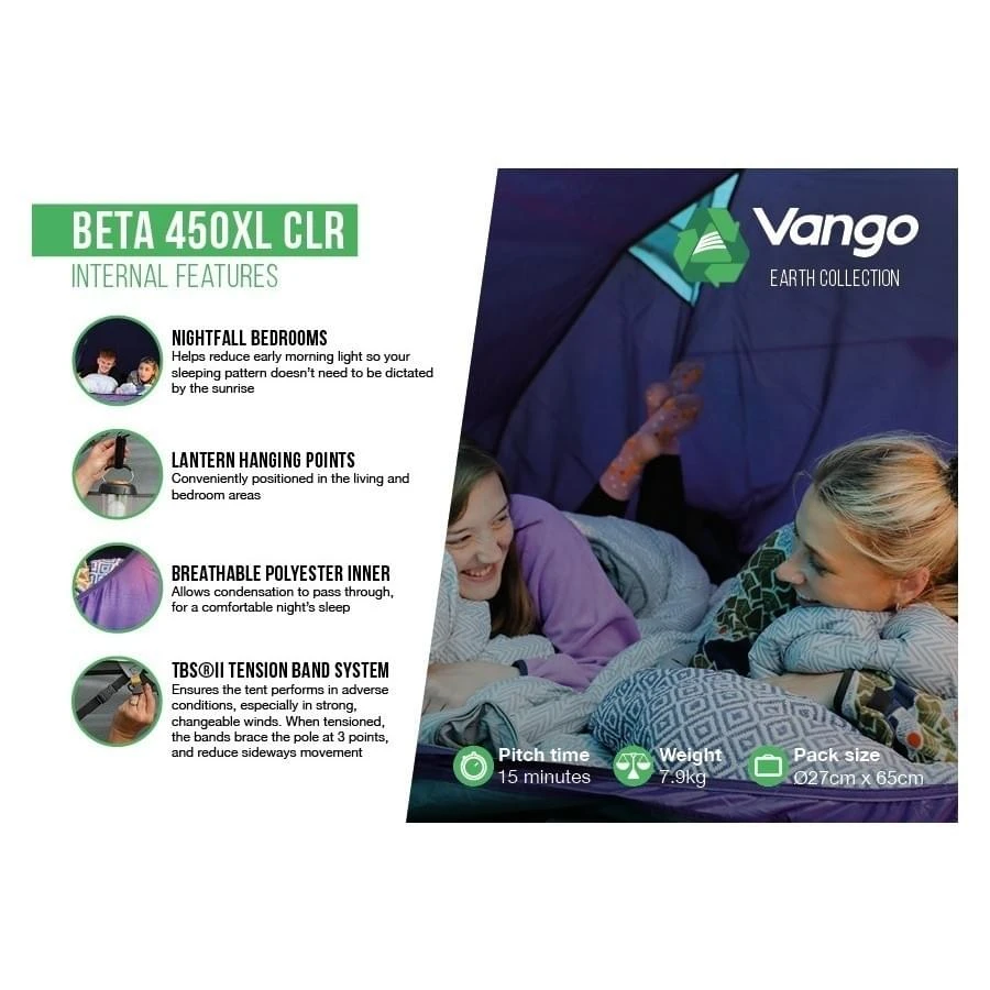 Vango Beta 450XL CLR / 4 Persoons Tent Blauw 4 Vango Beta 450XL CLR / 4 Persoons Tent Blauw - Afbeelding 4