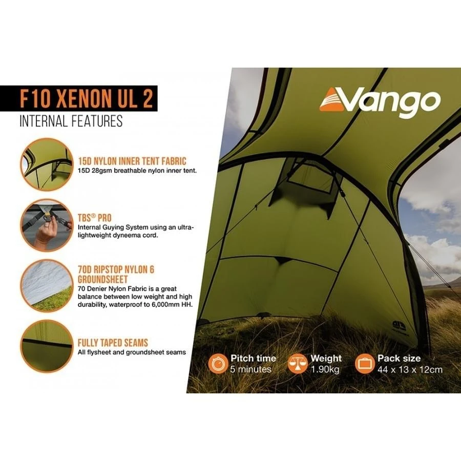 Vango F10 Xenon UL 2 / 2 Persoons Tent Groen 7 Vango F10 Xenon UL 2 / 2 Persoons Tent Groen - Afbeelding 7