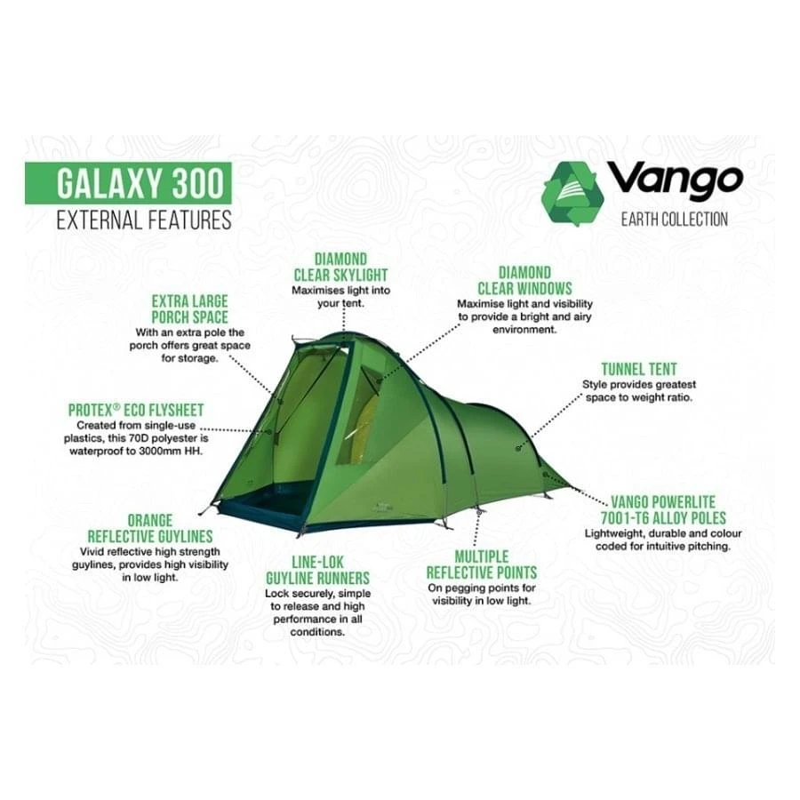 Vango Galaxy 300 / 3 Persoons Tent Groen 2 Vango Galaxy 300 / 3 Persoons Tent Groen - Afbeelding 2